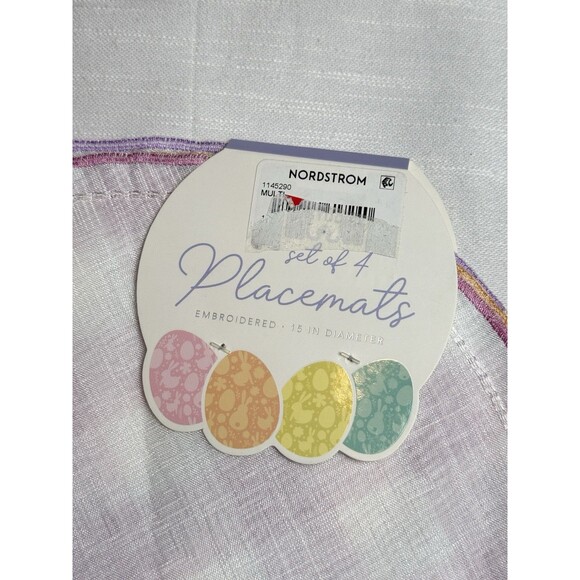 Coterie Studio Set Of 4 Embroidered Pastel Plaid Bunny Easter Placemats 15” New - Picture 8 of 8